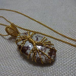 Beautiful "WILD HORSE JASPER" Handmade GOLD WIRE-WRAPPED Pendant/Chain #629B
